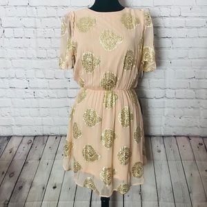 NSR NWT pink sheer gold midi dress